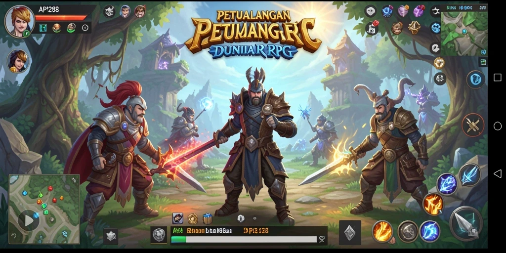 Screenshot utama API288 menampilkan karakter dalam pertarungan epik di dunia RPG.