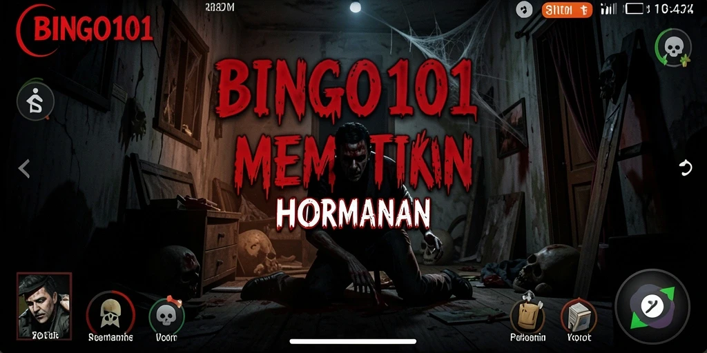 Screenshot BINGO101 menampilkan momen menegangkan di lingkungan horor.