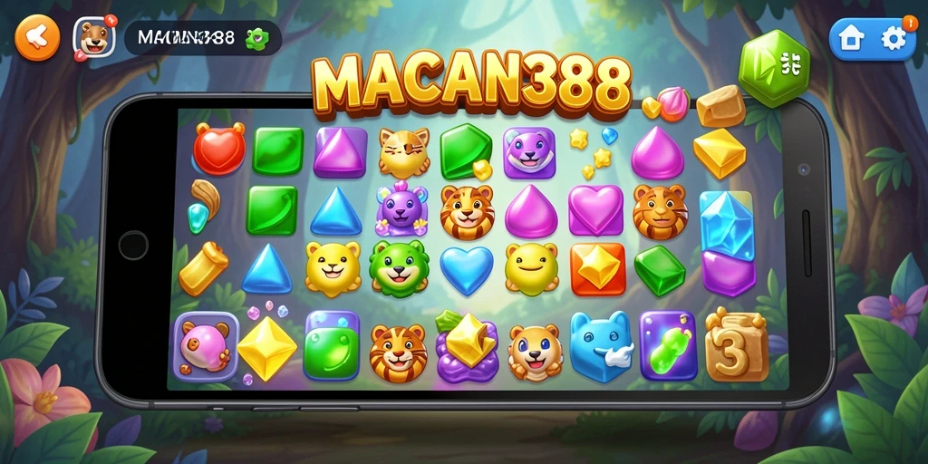 Tampilan gameplay seru di game Match-3 MACAN388.