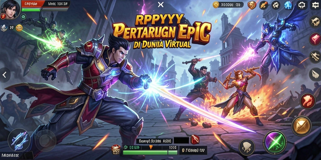 Tangkapan layar utama RPYYY menampilkan pertarungan karakter yang seru dan dinamis.